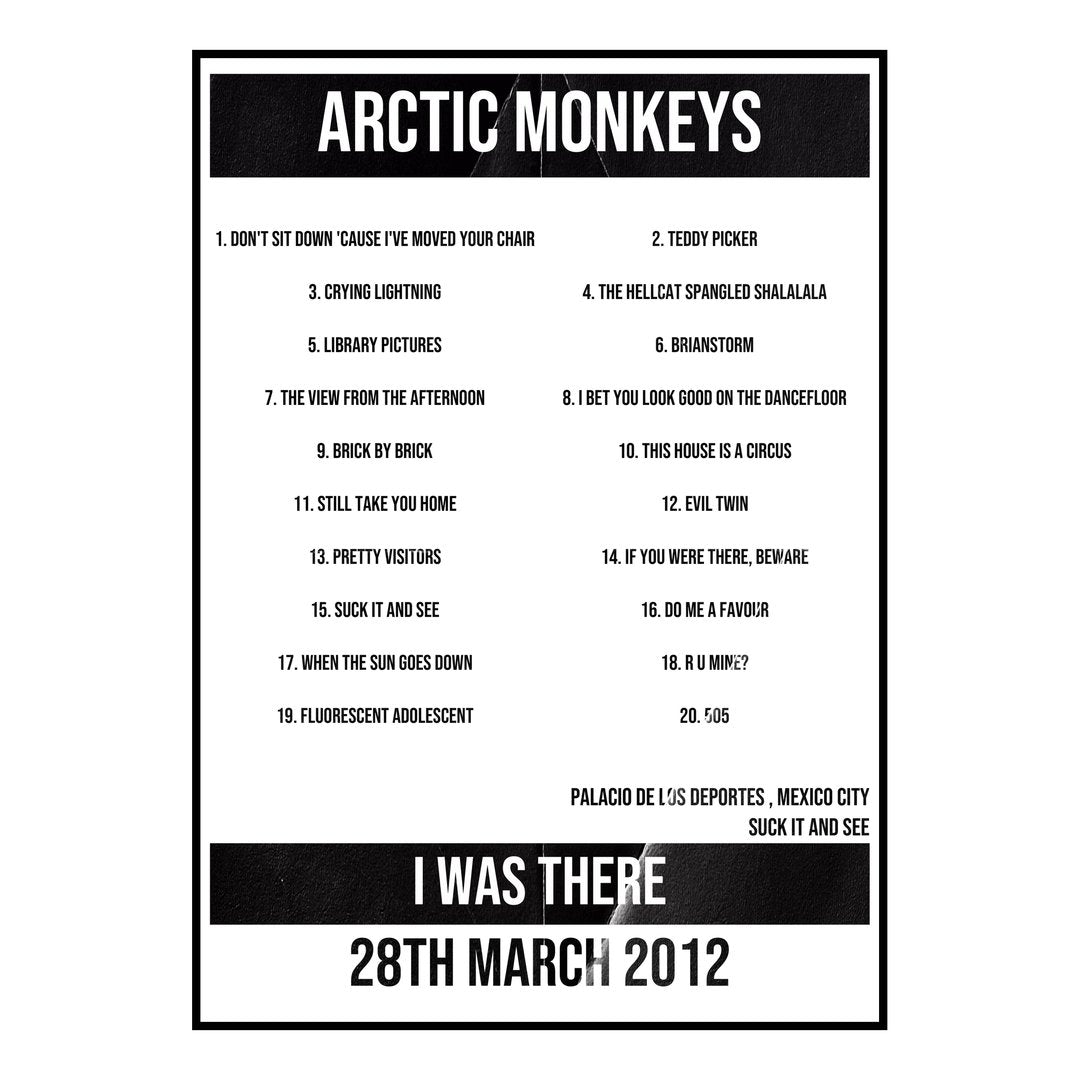 Arctic Monkeys Mexico City 28th March 2012 Setlist poster