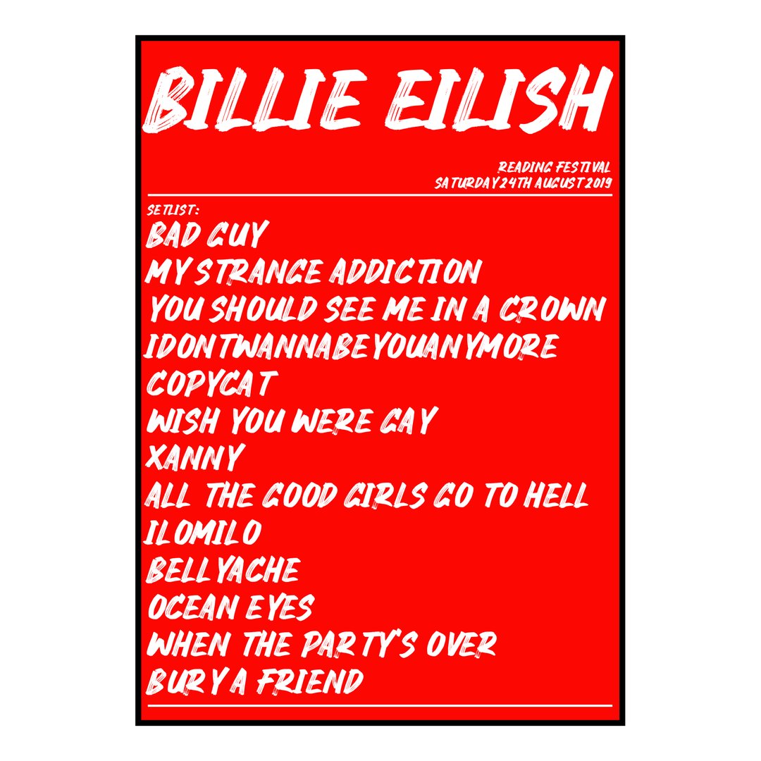 Billie Eilish Reading 24th August 2019 Setlist poster