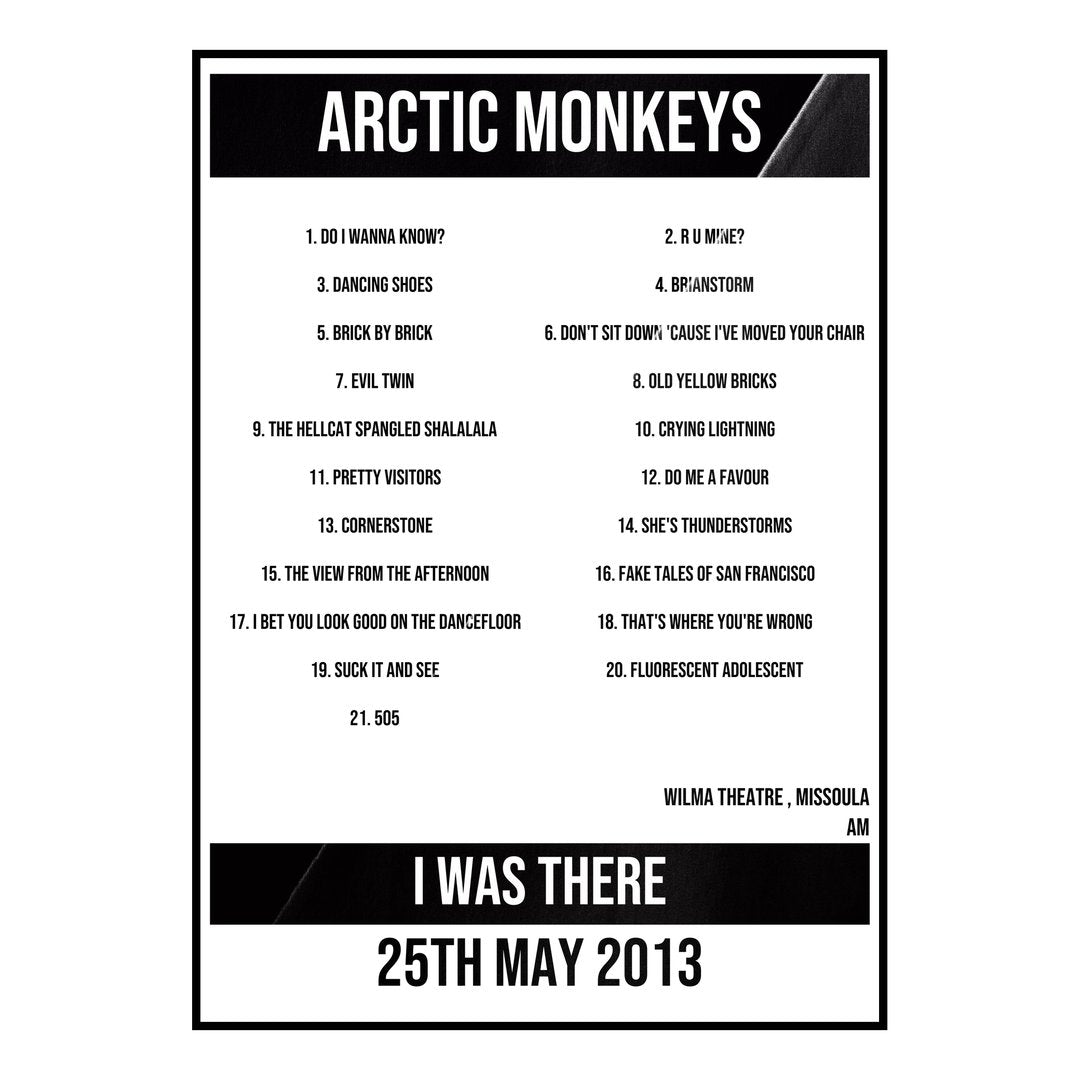 Arctic Monkeys Missoula 25th May 2013 Setlist poster