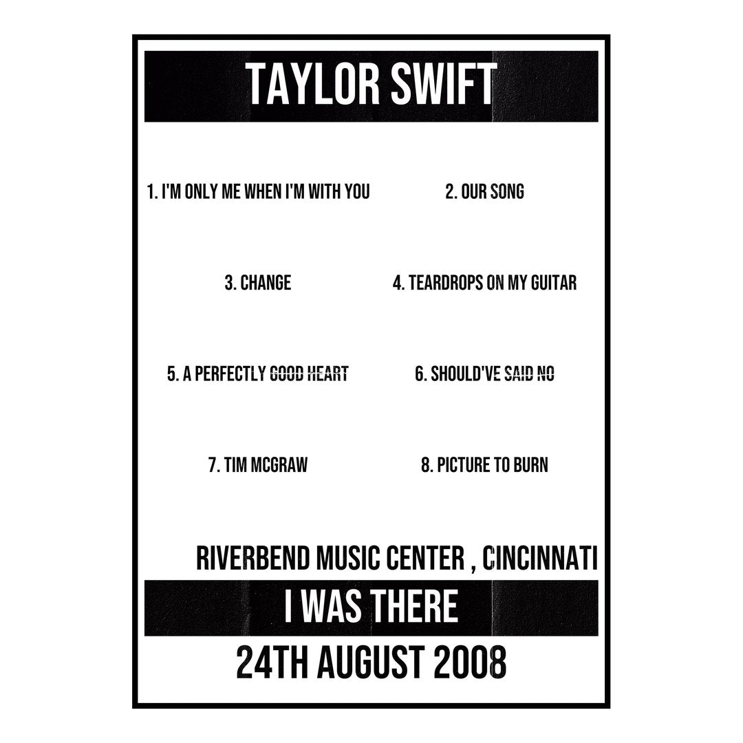 Taylor Swift Cincinnati 24th August 2008 Setlist poster
