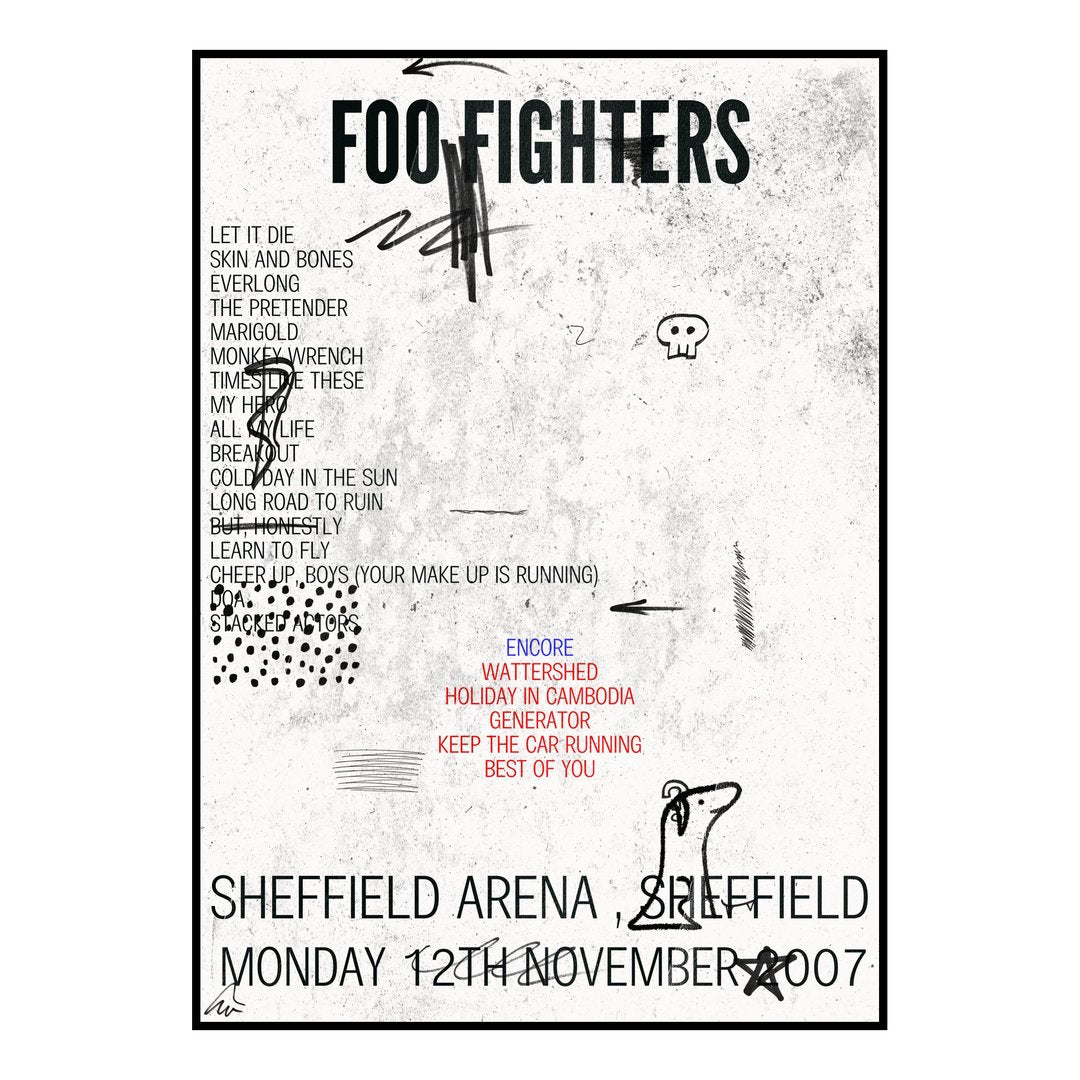 Foo Fighters Sheffield 12th November 2007 Setlist poster
