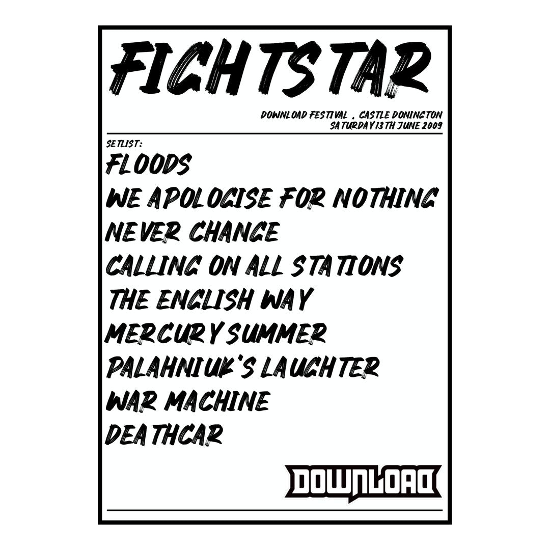 Fightstar Castle Donington 13th June 2009 Setlist poster