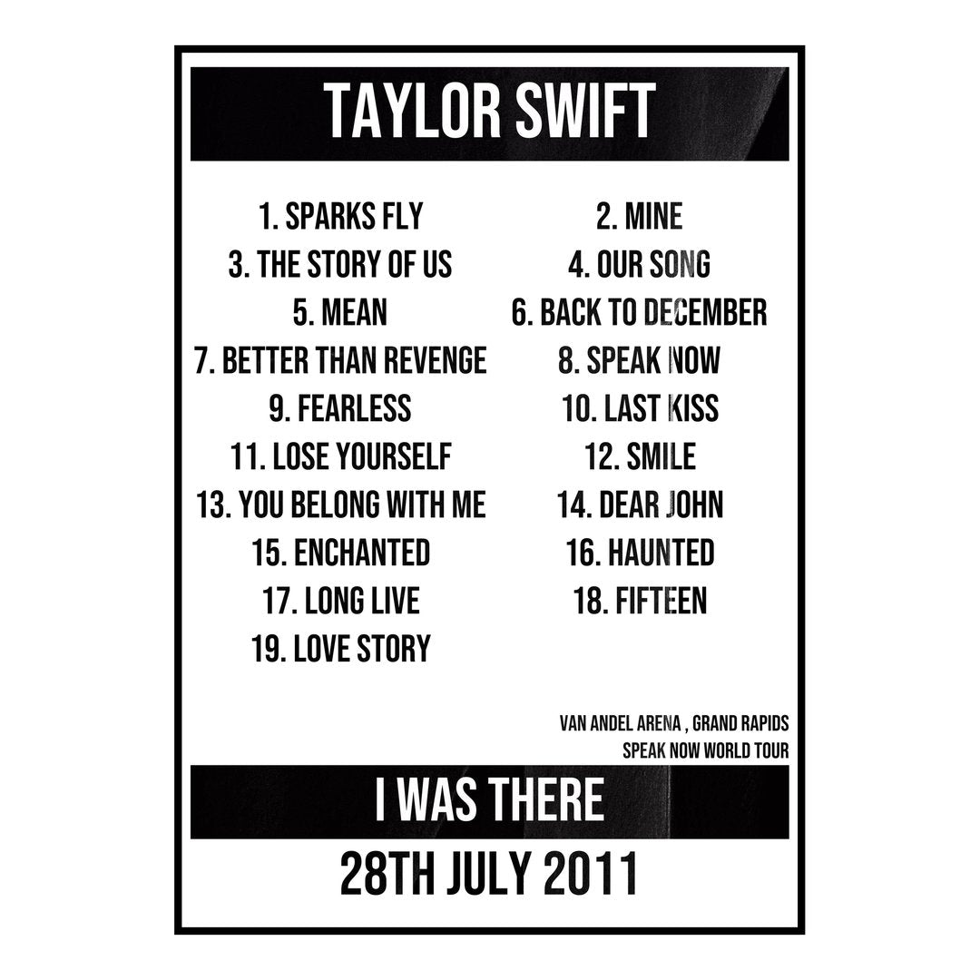 Taylor Swift Grand Rapids 28th July 2011 Setlist poster