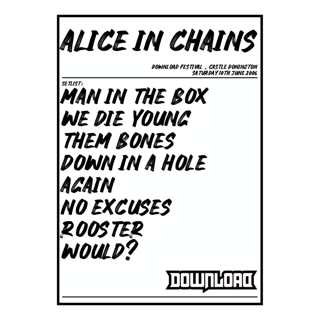 Alice in Chains Castle Donington 10th June 2006 Setlist poster