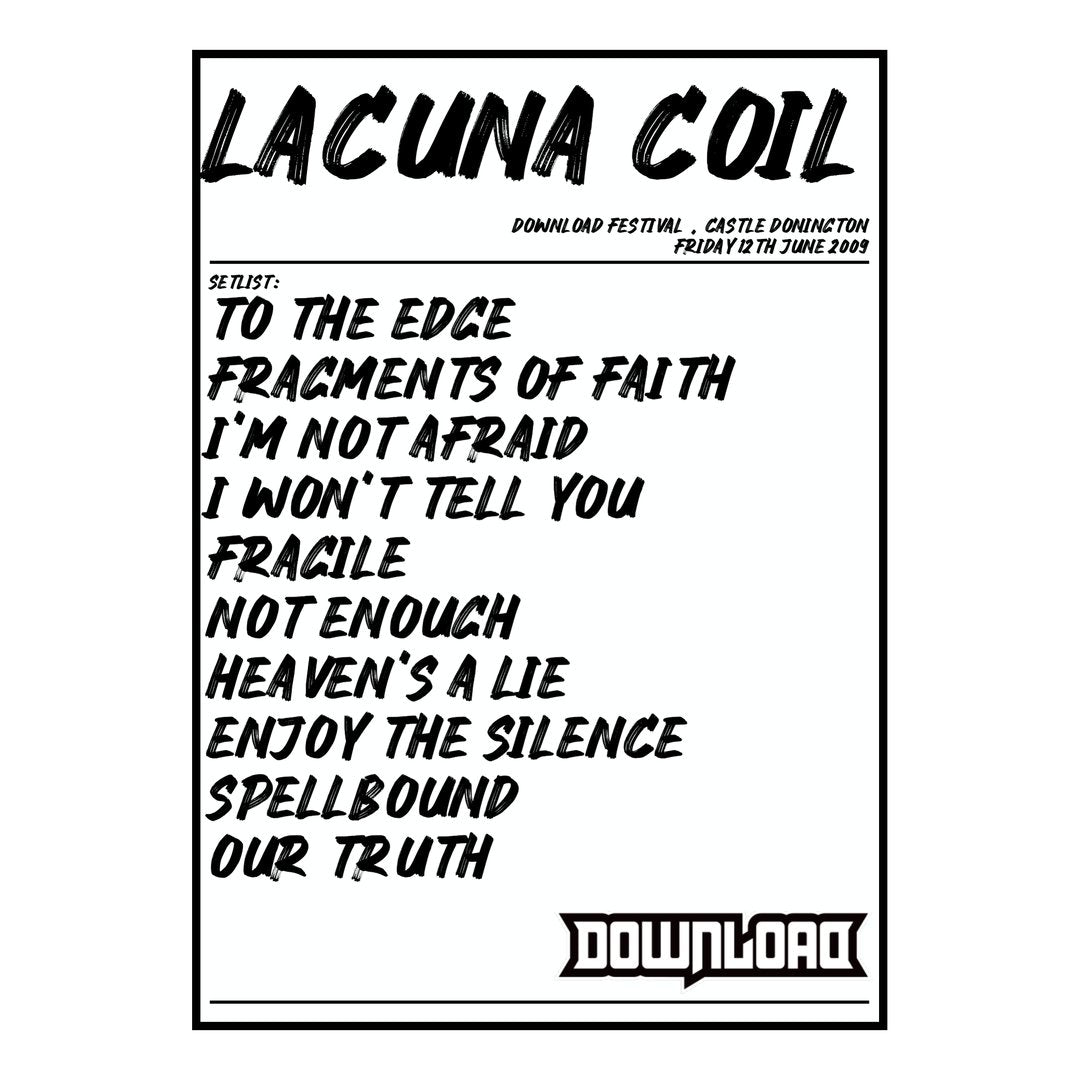 Lacuna Coil Castle Donington 12th June 2009 Setlist poster