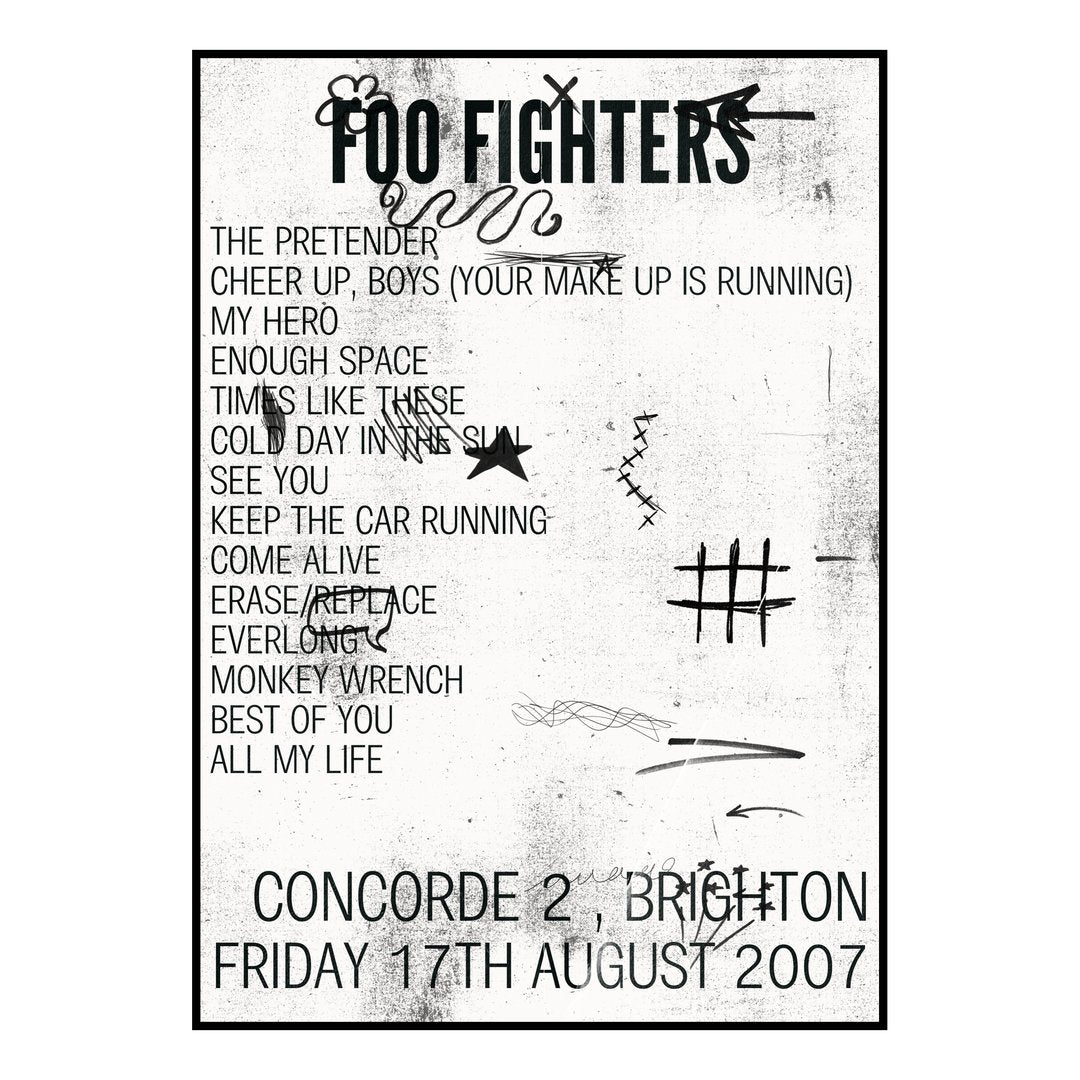 Foo Fighters Brighton 17th August 2007 Setlist poster