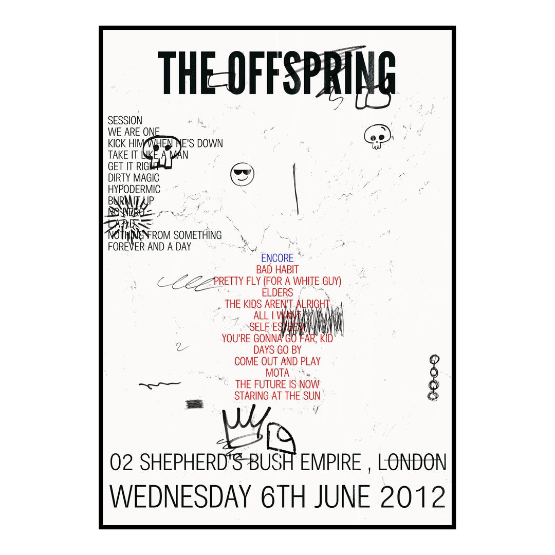 The Offspring London 6th June 2012 Setlist poster