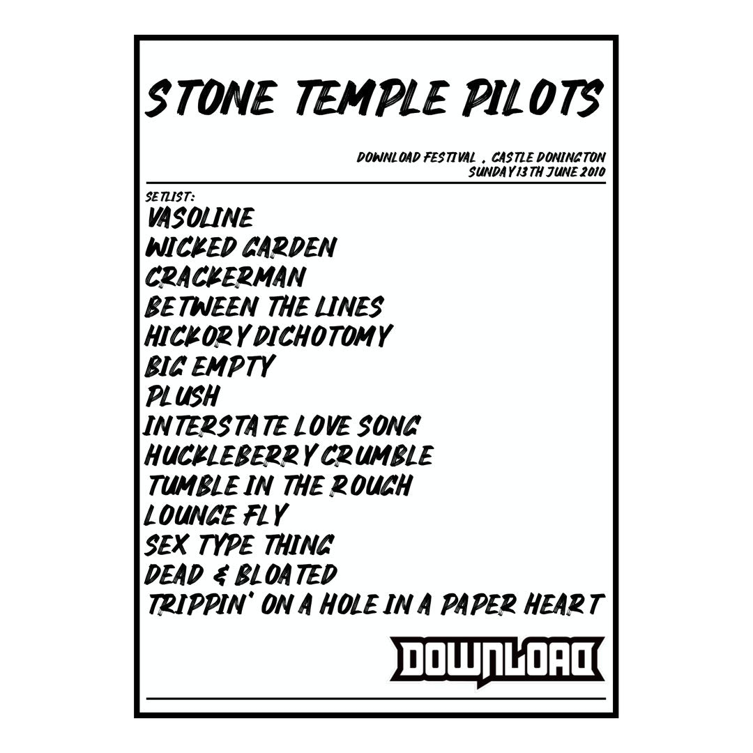 Stone Temple Pilots Castle Donington 13th June 2010 Setlist poster