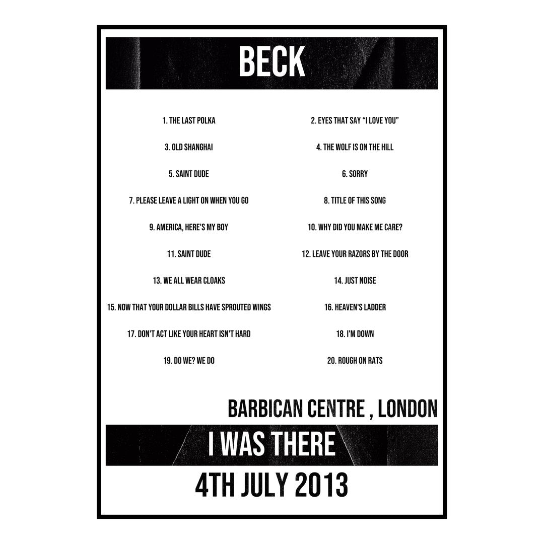 Beck London 4th July 2013 Setlist poster