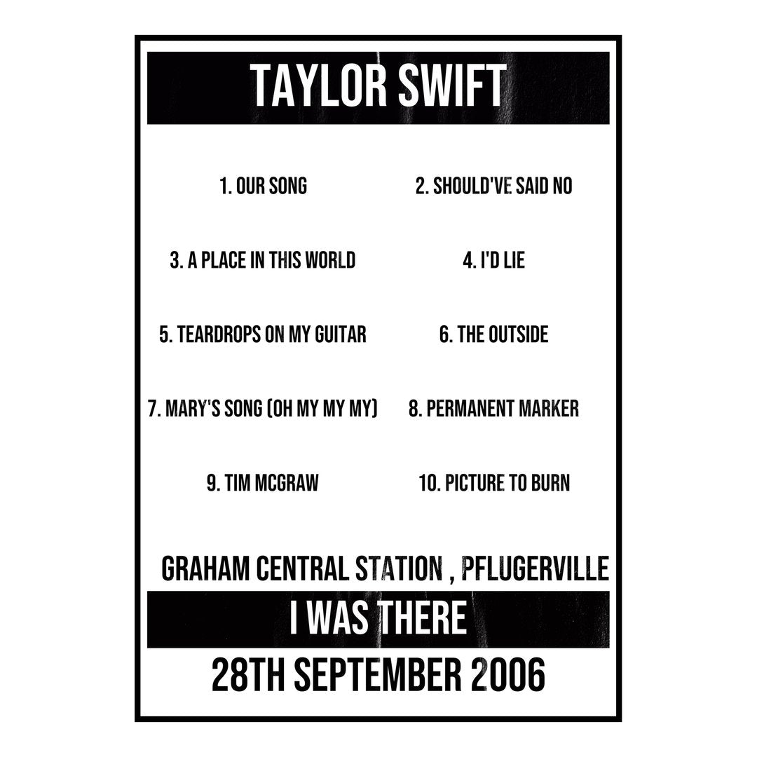 Taylor Swift Pflugerville 28th September 2006 Setlist poster