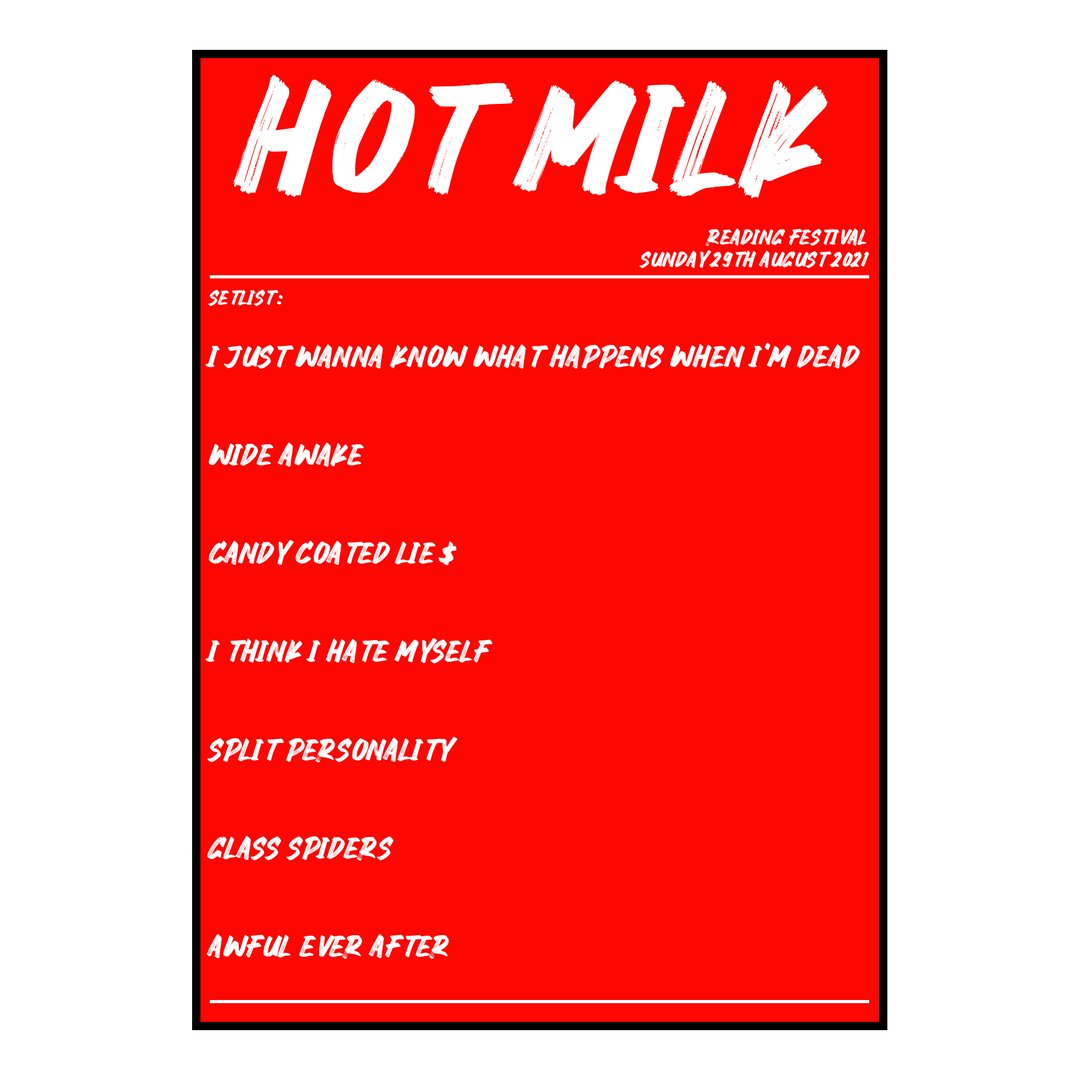 Hot Milk Reading 29th August 2021 Setlist poster