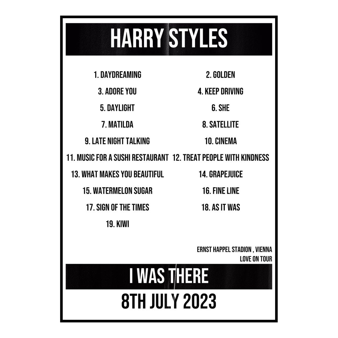 Harry Styles Vienna 8th July 2023 Setlist poster