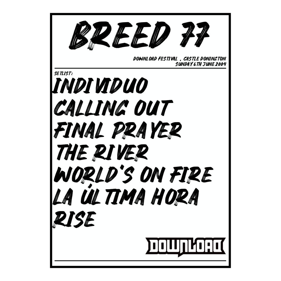Breed 77 Castle Donington 6th June 2004 Setlist poster