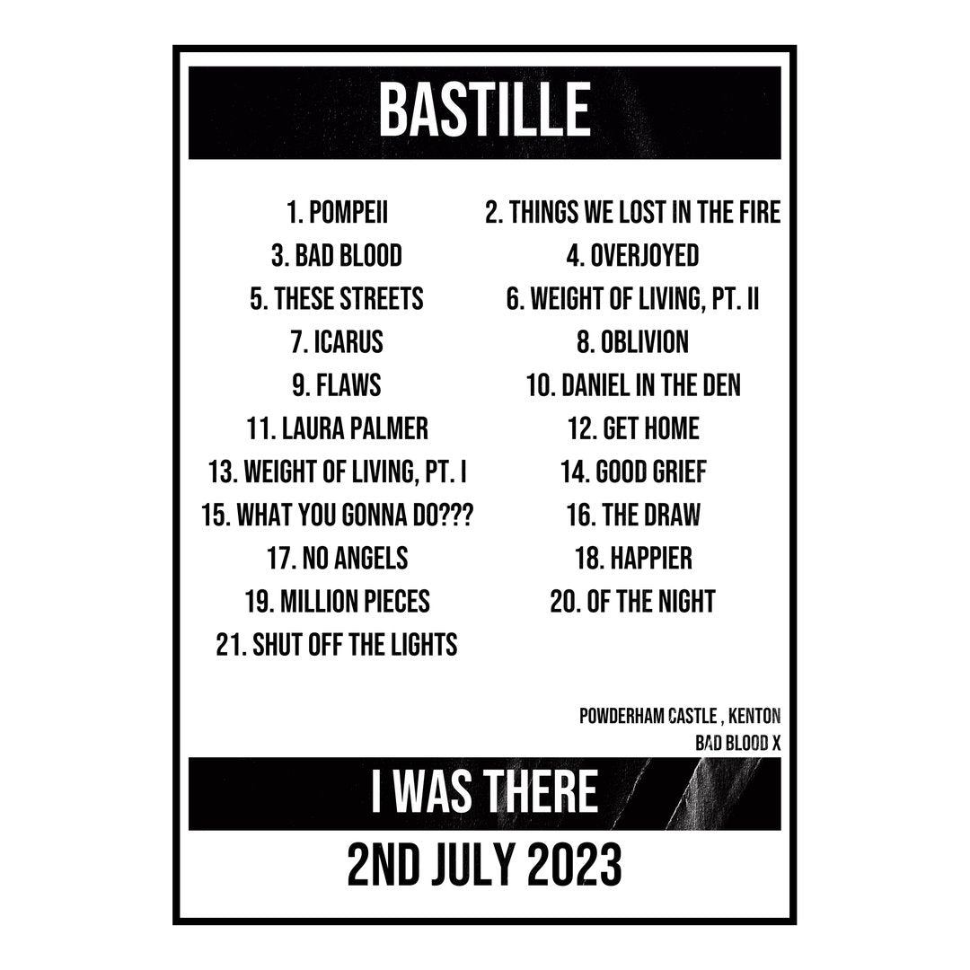 Bastille Kenton 2nd July 2023 Setlist poster