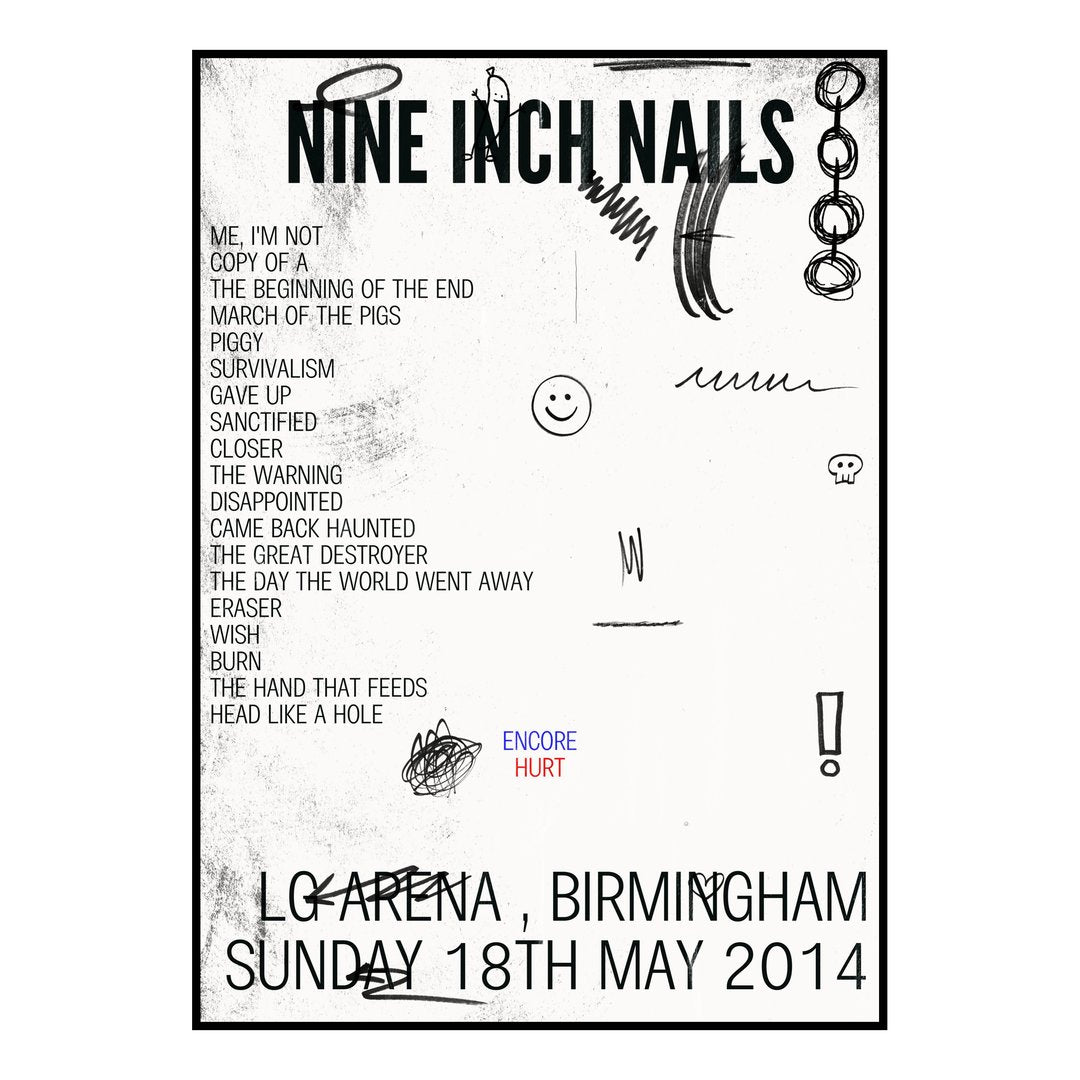 Nine Inch Nails Birmingham 18th May 2014 Setlist poster