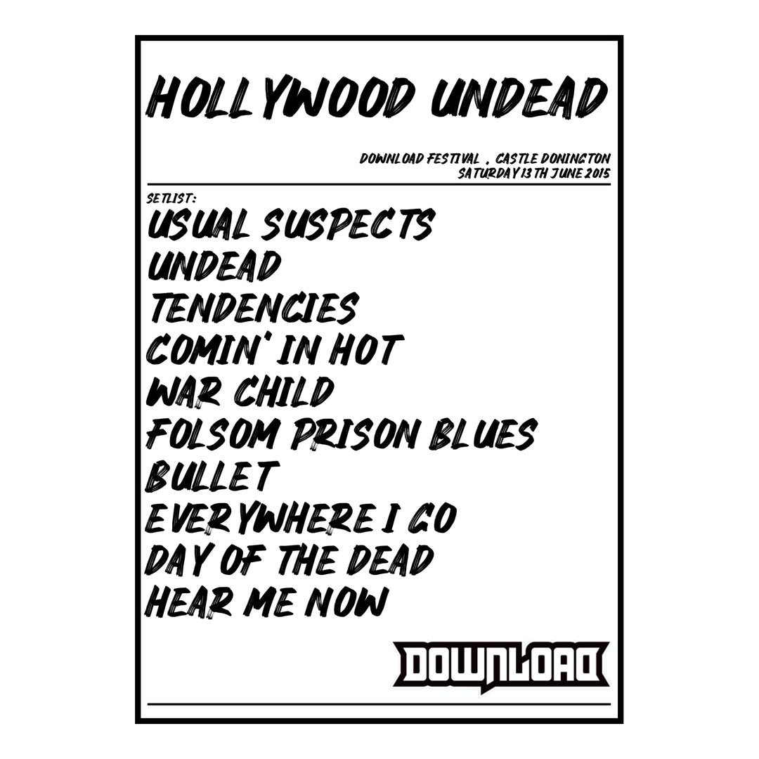Hollywood Undead Castle Donington 13th June 2015 Setlist poster