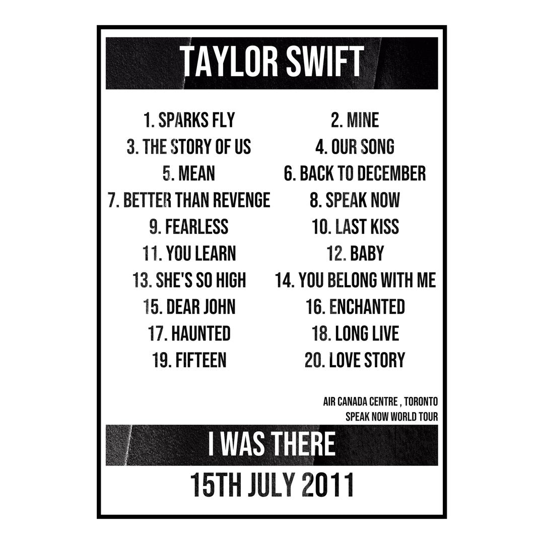 Taylor Swift Toronto 15th July 2011 Setlist poster