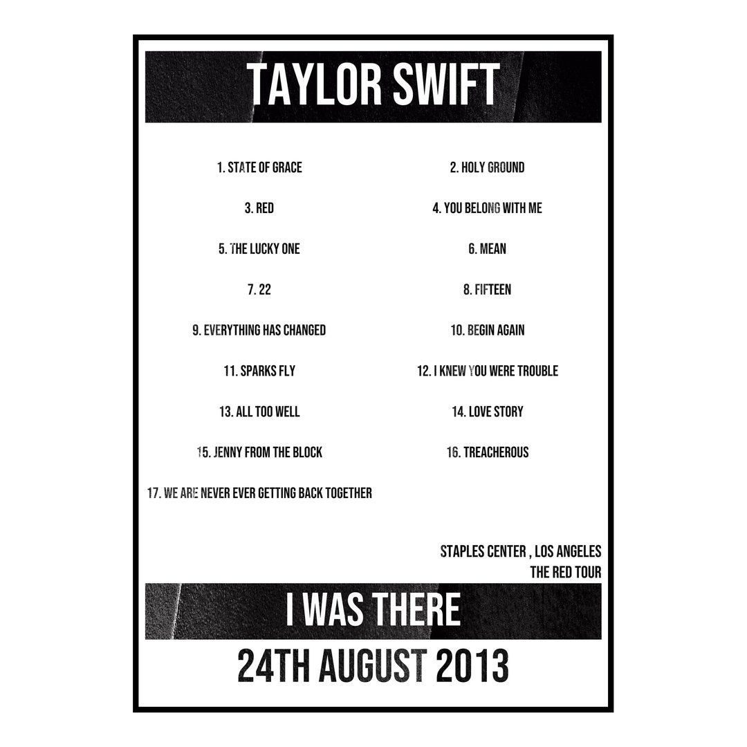 Taylor Swift Los Angeles 24th August 2013 Setlist poster