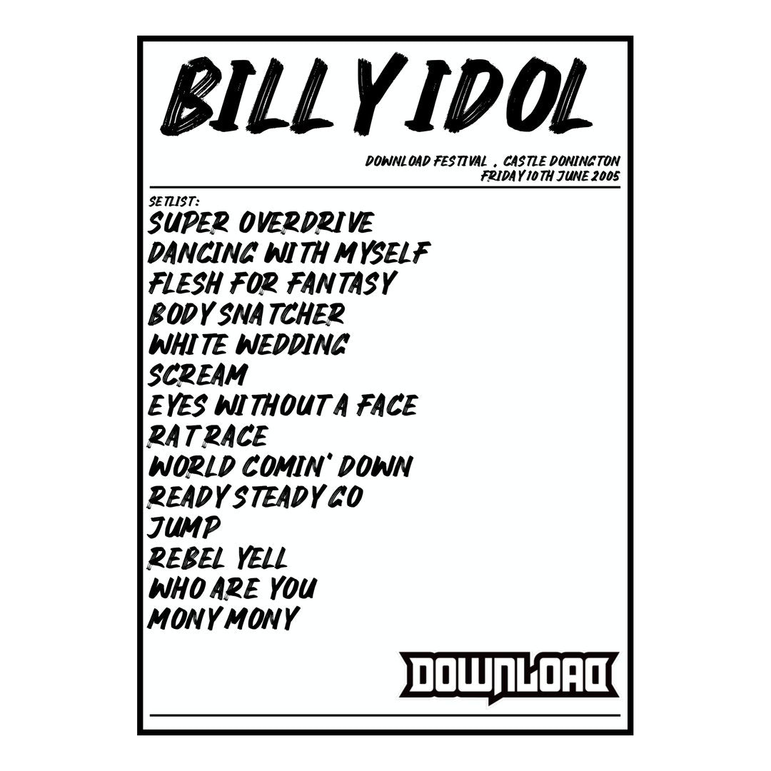 Billy Idol Castle Donington 10th June 2005 Setlist poster