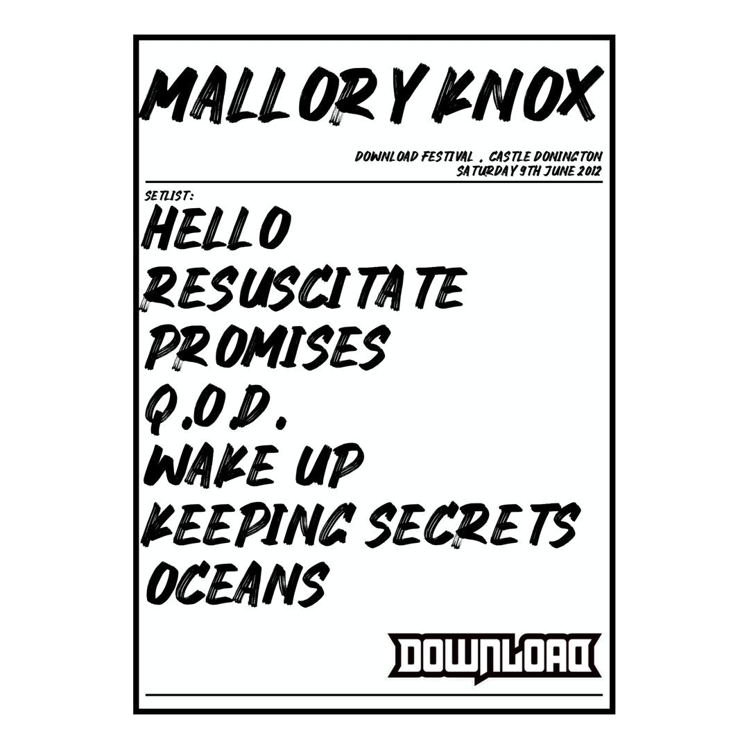 Mallory Knox Castle Donington 9th June 2012 Setlist poster