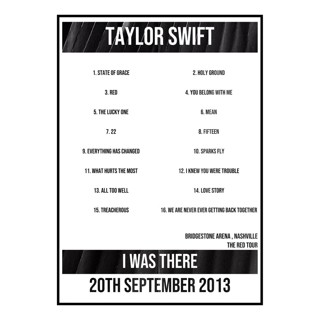 Taylor Swift Nashville 20th September 2013 Setlist poster