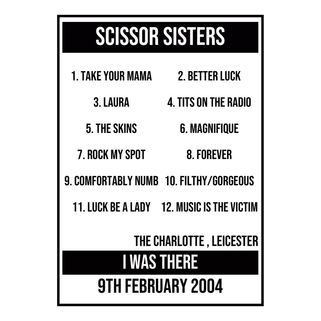 A Setlist Poster Featuring Scissor Sisters Gig from Leicester in 2004