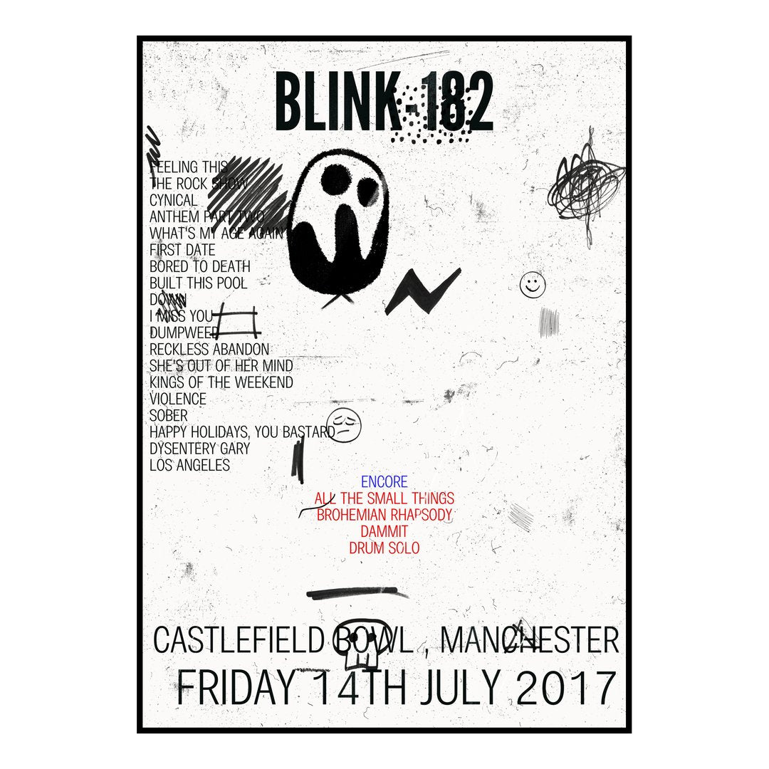blink‐182 Manchester 14th July 2017 Setlist poster