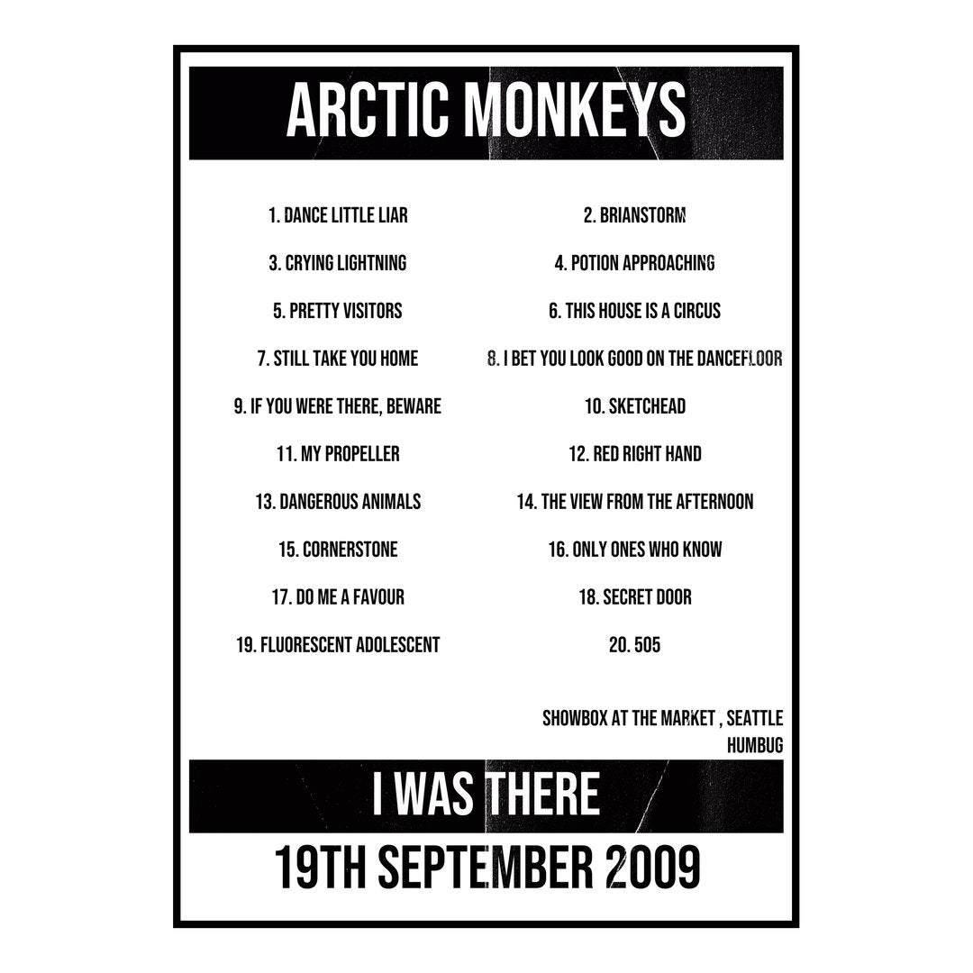 Arctic Monkeys Seattle 19th September 2009 Setlist poster