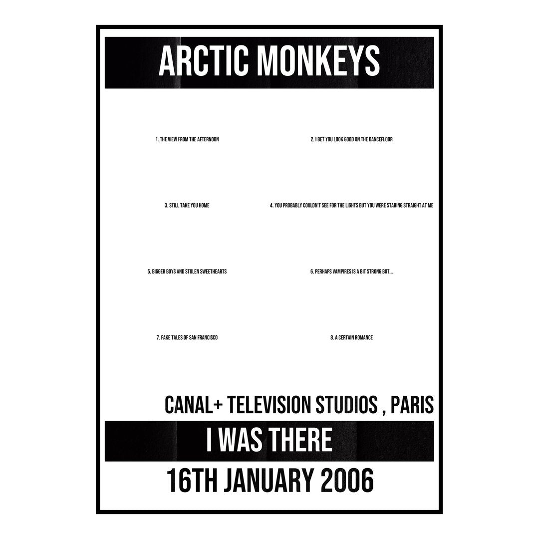 Arctic Monkeys Paris 16th January 2006 Setlist poster