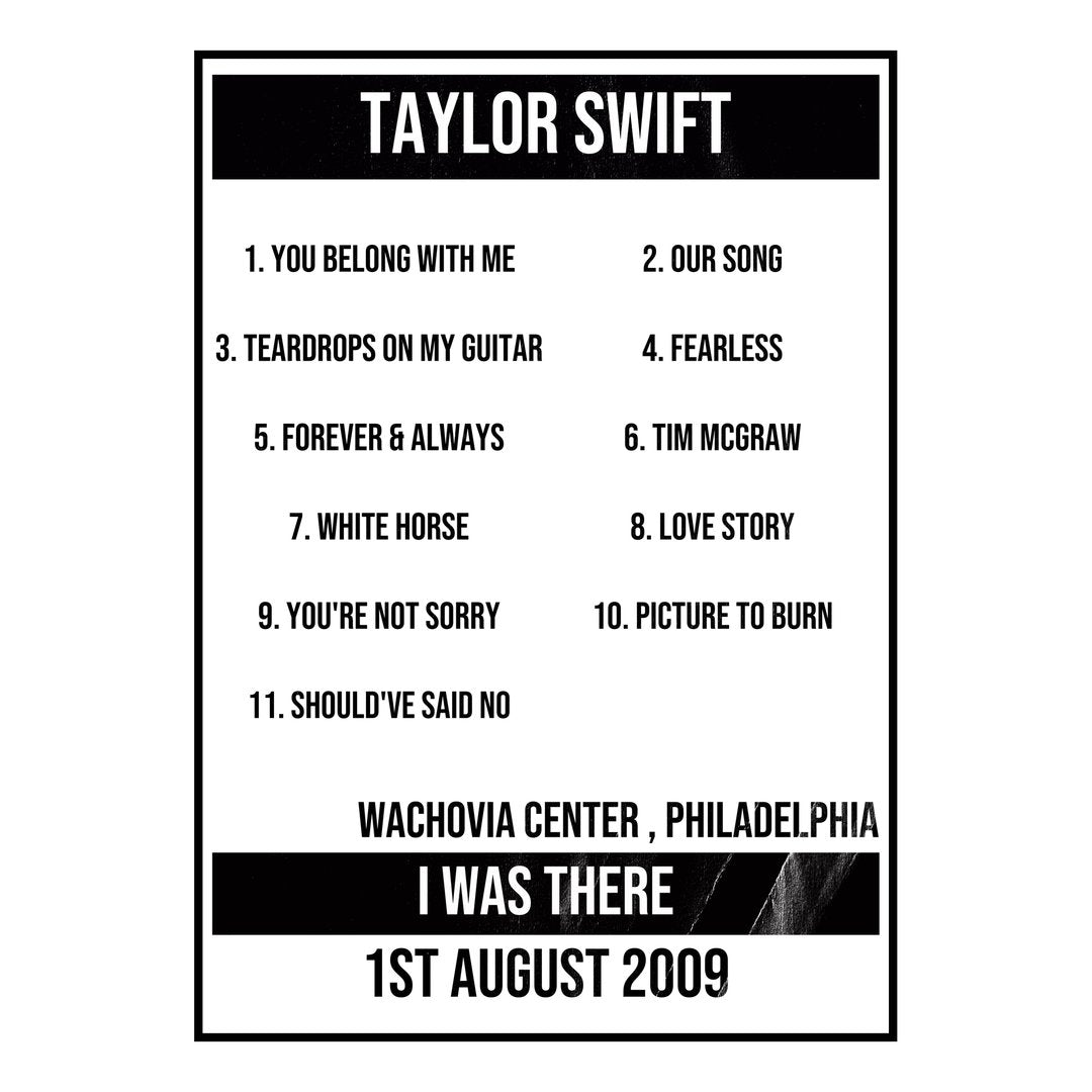 Taylor Swift Philadelphia 1st August 2009 Setlist poster