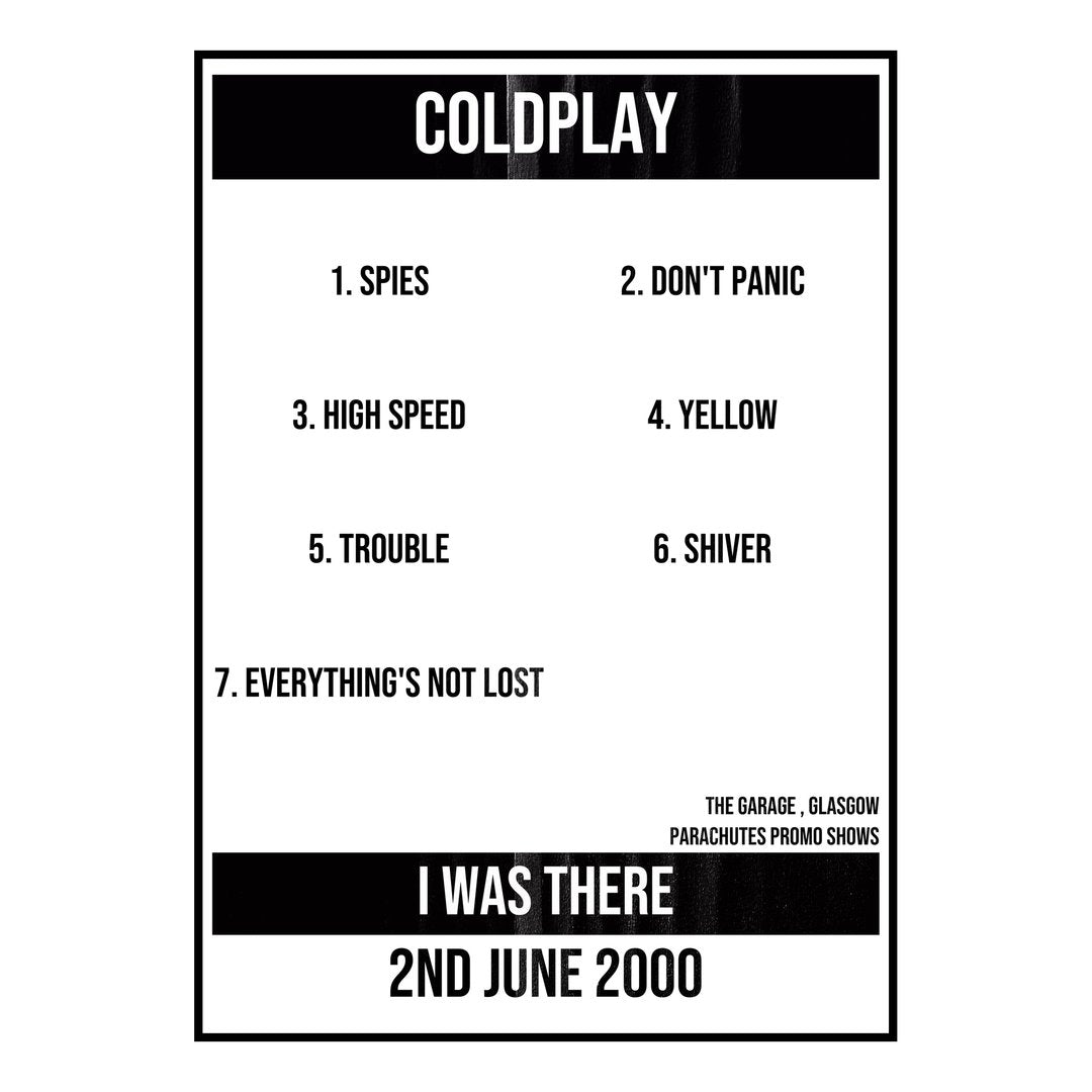 Coldplay Glasgow 2nd June 2000 Setlist poster