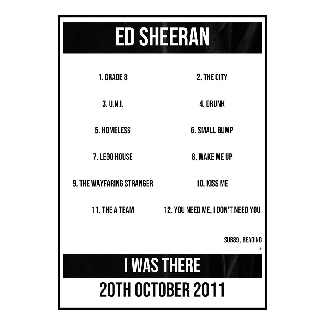 Ed Sheeran Reading 20th October 2011 Setlist poster