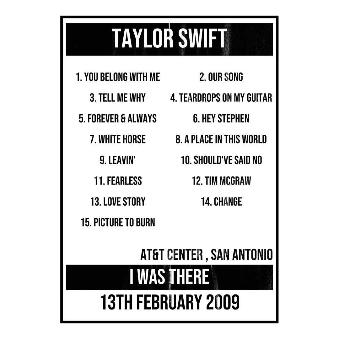 Taylor Swift San Antonio 13th February 2009 Setlist poster