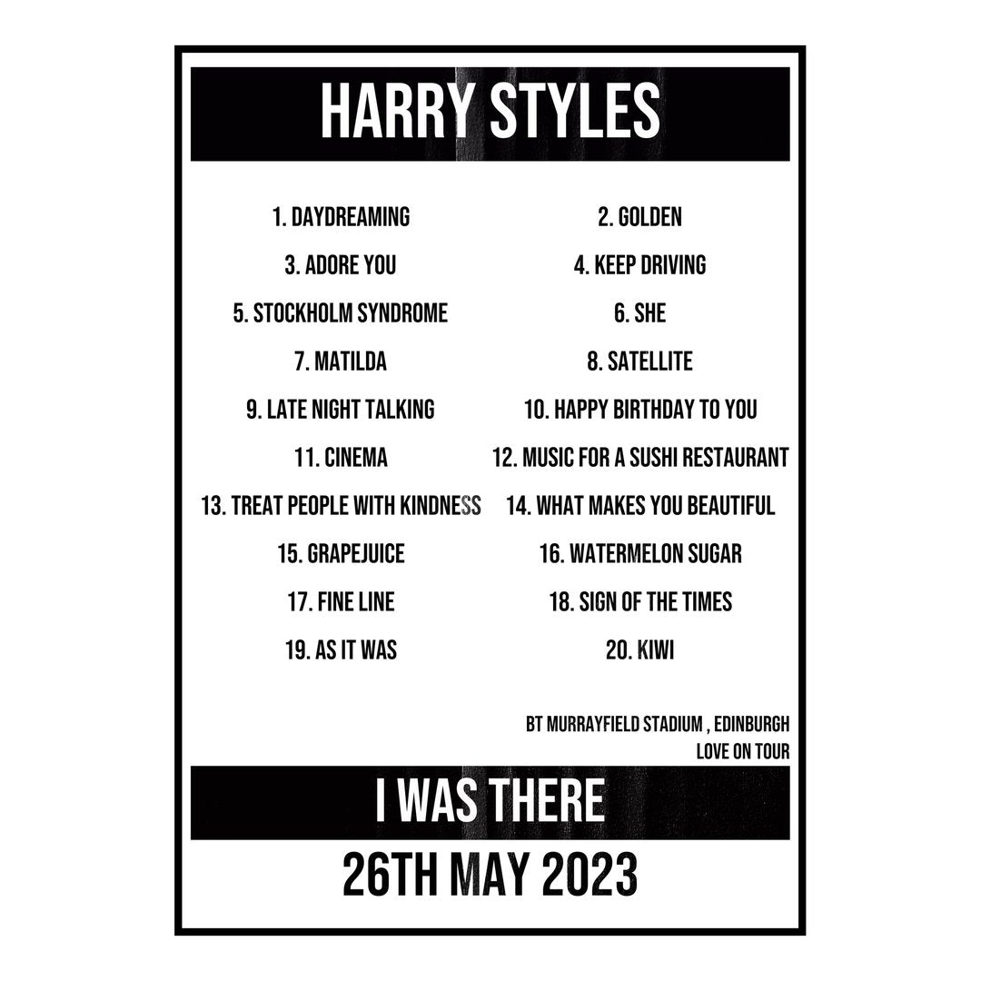 Harry Styles Edinburgh 26th May 2023 Setlist poster