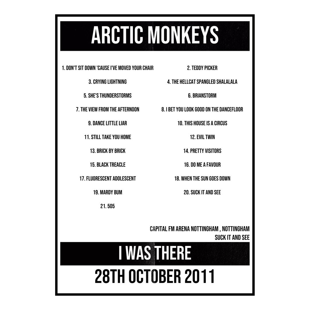 Arctic Monkeys Nottingham 28th October 2011 Setlist poster
