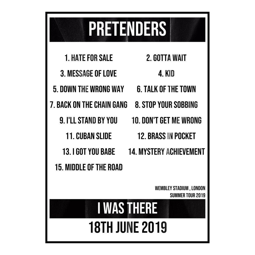 Pretenders London 18th June 2019 Setlist poster