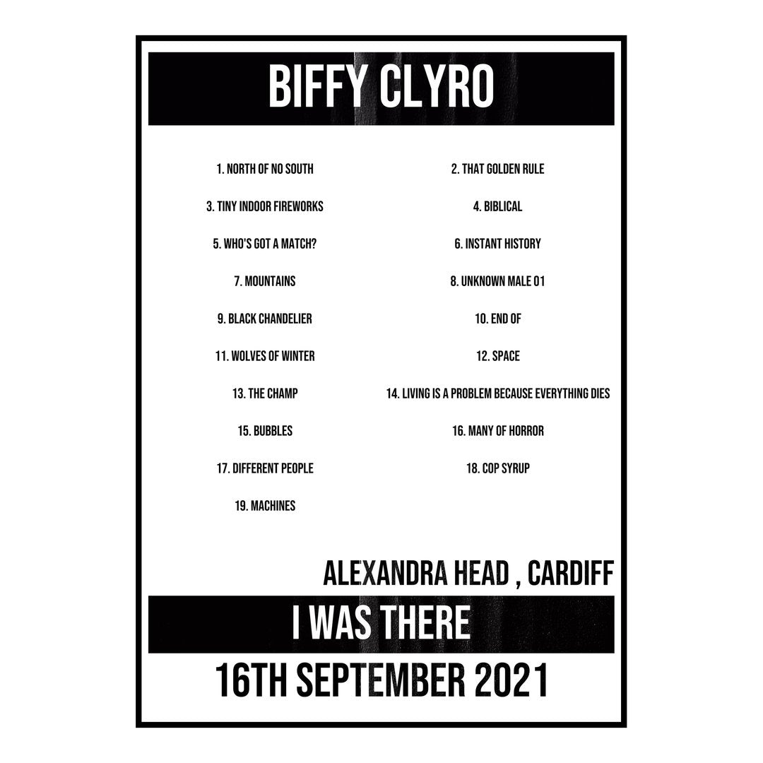 Biffy Clyro Cardiff 16th September 2021 Setlist poster