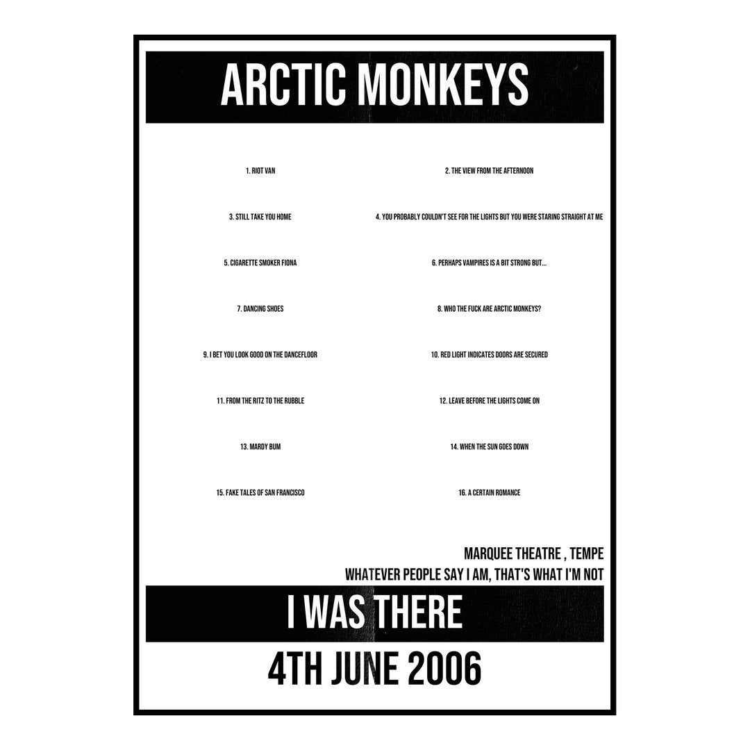 Arctic Monkeys Tempe 4th June 2006 Setlist poster