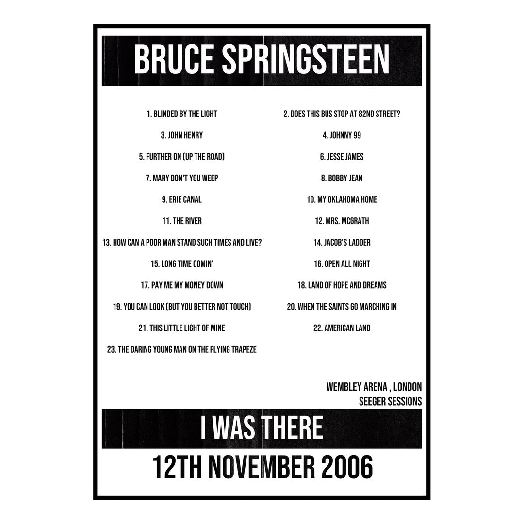 Bruce Springsteen London 12th November 2006 Setlist poster