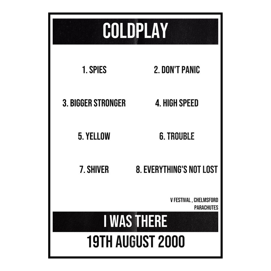 Coldplay Chelmsford 19th August 2000 Setlist poster