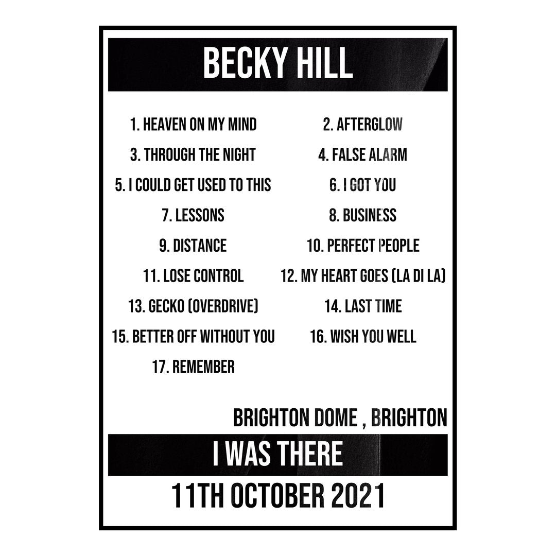 Becky Hill Brighton 11th October 2021 Setlist poster