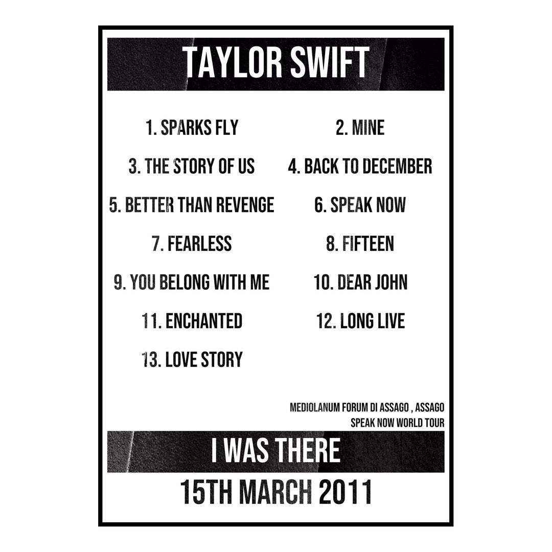 Taylor Swift Assago 15th March 2011 Setlist poster