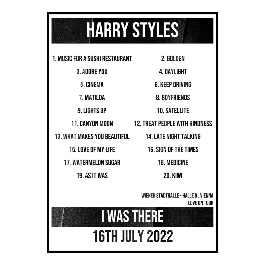 Harry Styles Vienna 16th July 2022 Setlist poster