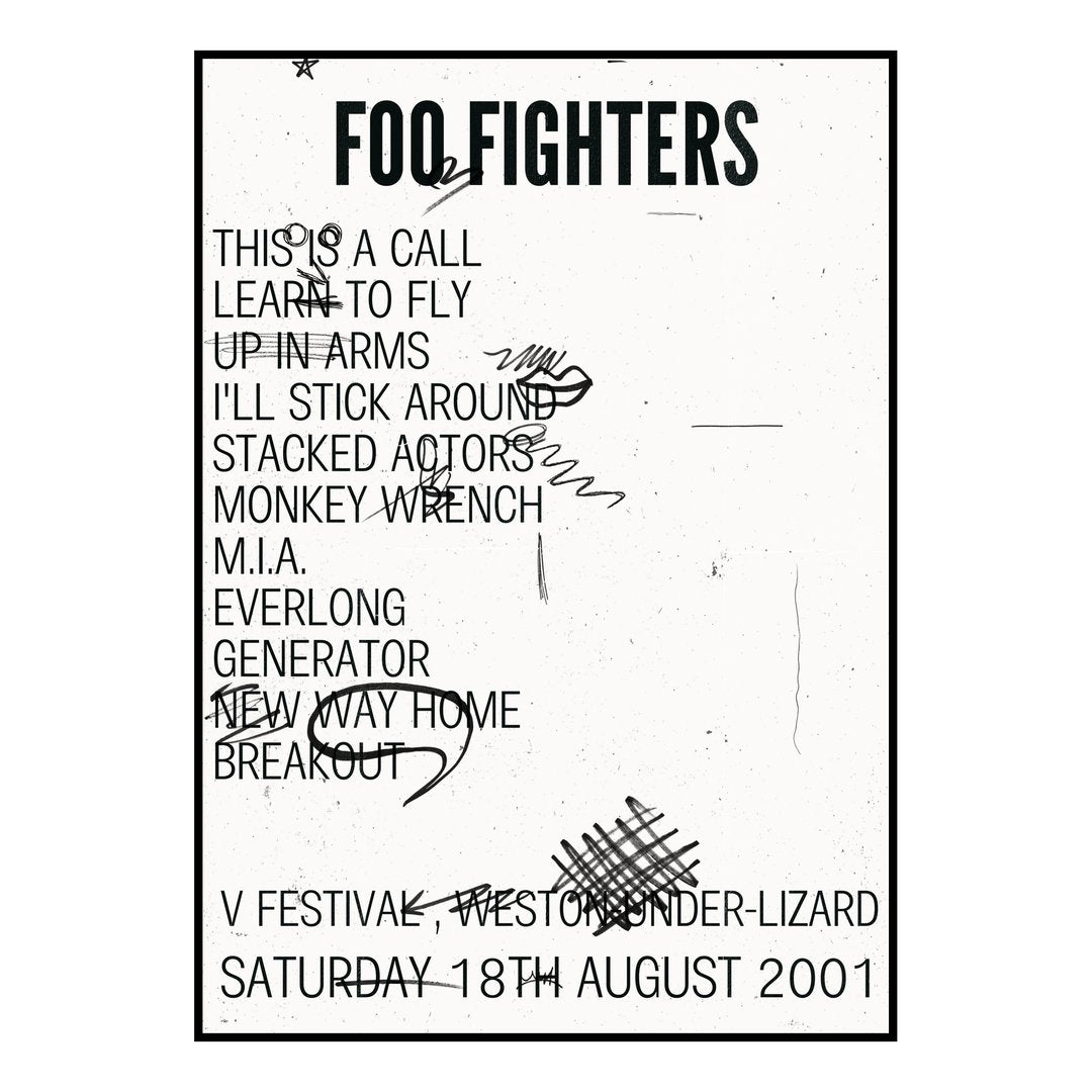 Foo Fighters Weston-under-Lizard 18th August 2001 Setlist poster