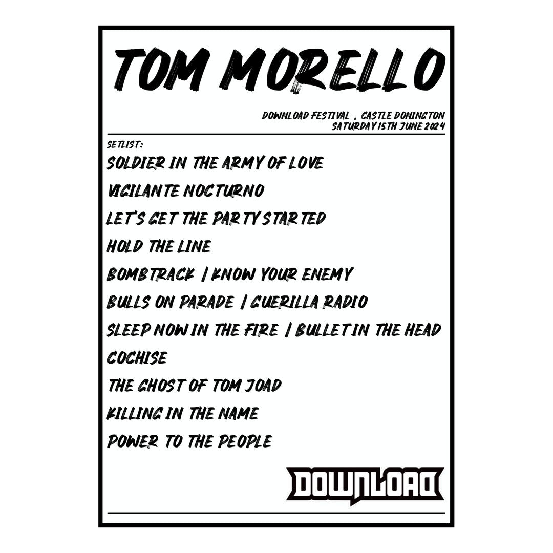 Tom Morello Castle Donington 15th June 2024 Setlist poster