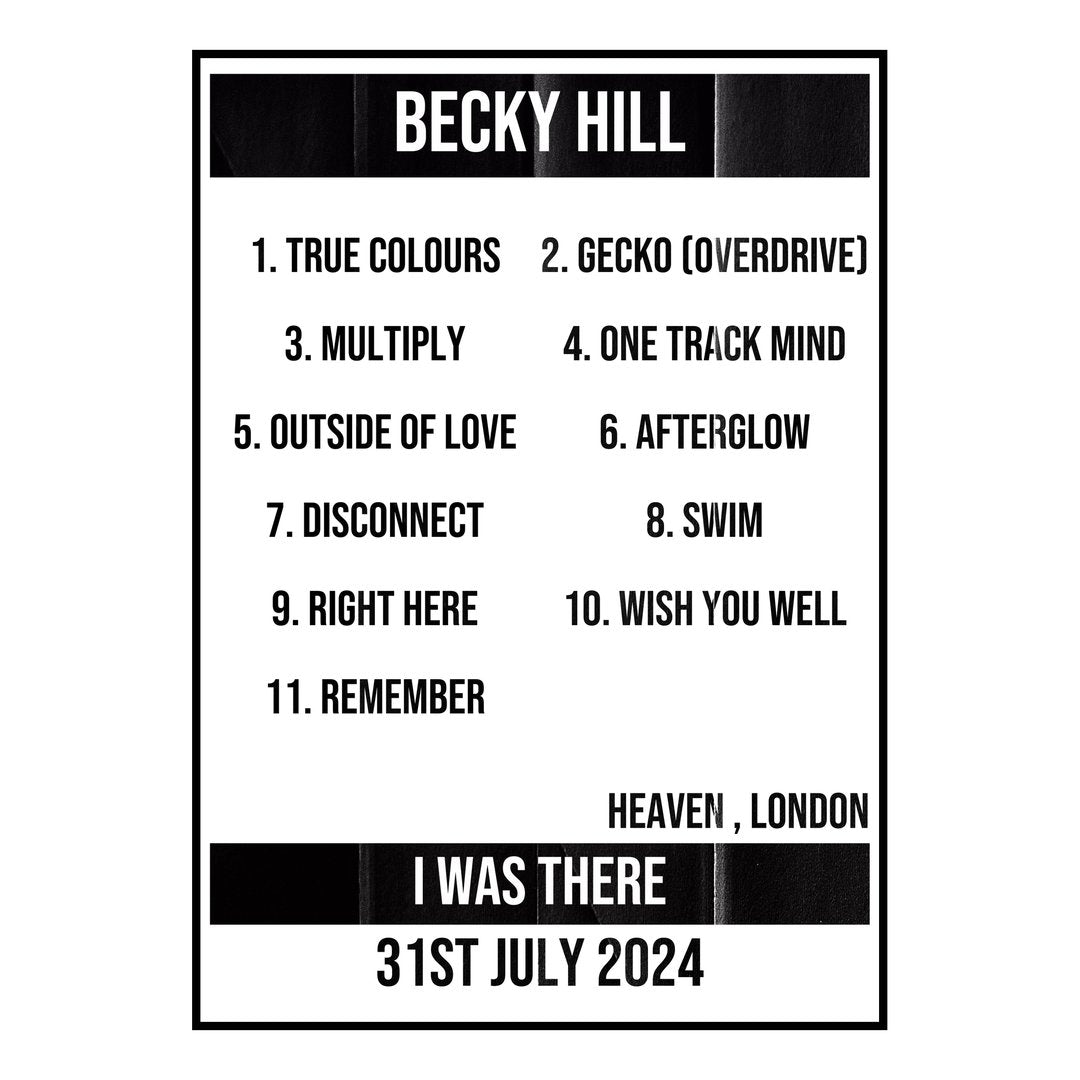 Becky Hill London 31st July 2024 Setlist poster