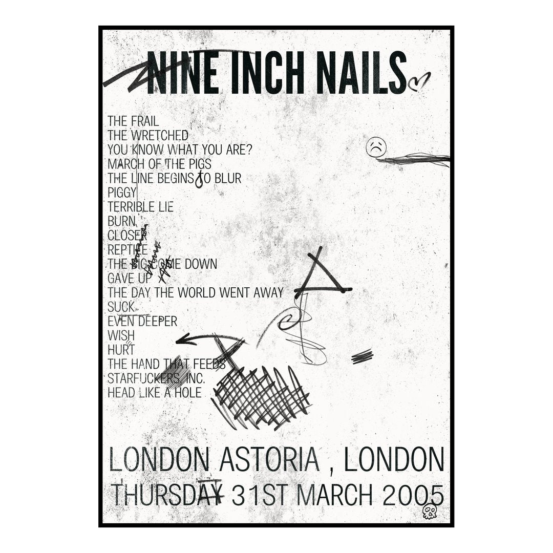 Nine Inch Nails London 31st March 2005 Setlist poster