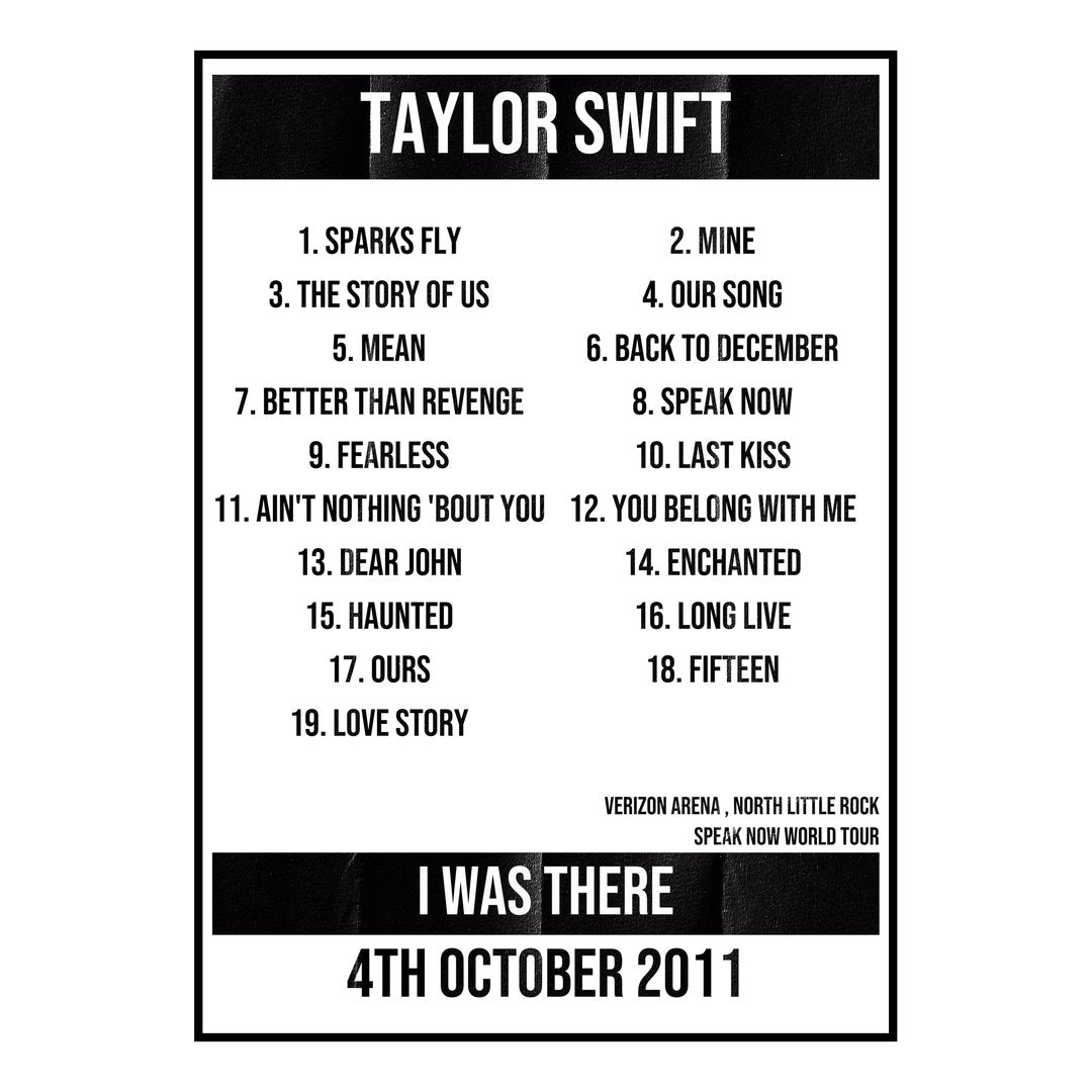 Taylor Swift North Little Rock 4th October 2011 Setlist poster