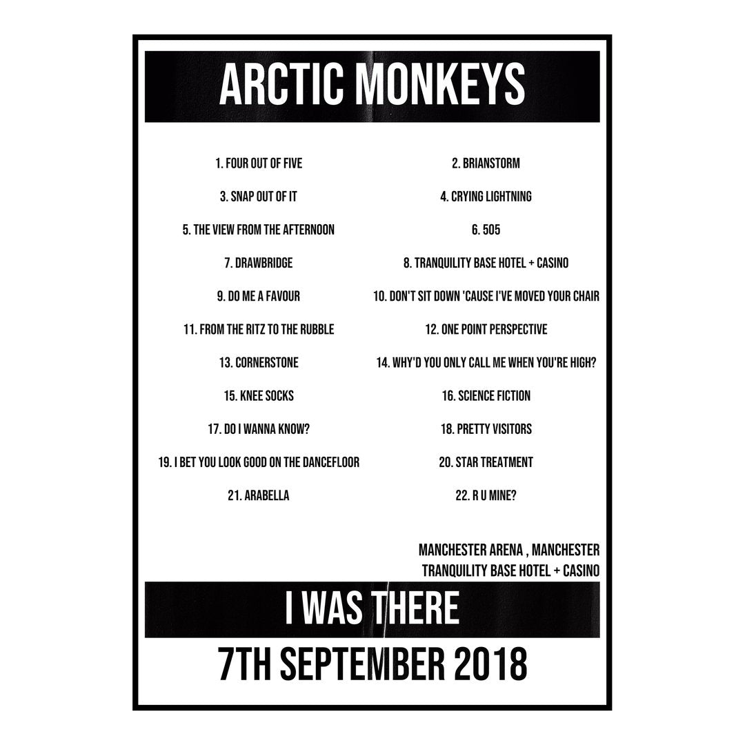 Arctic Monkeys Manchester 7th September 2018 Setlist poster