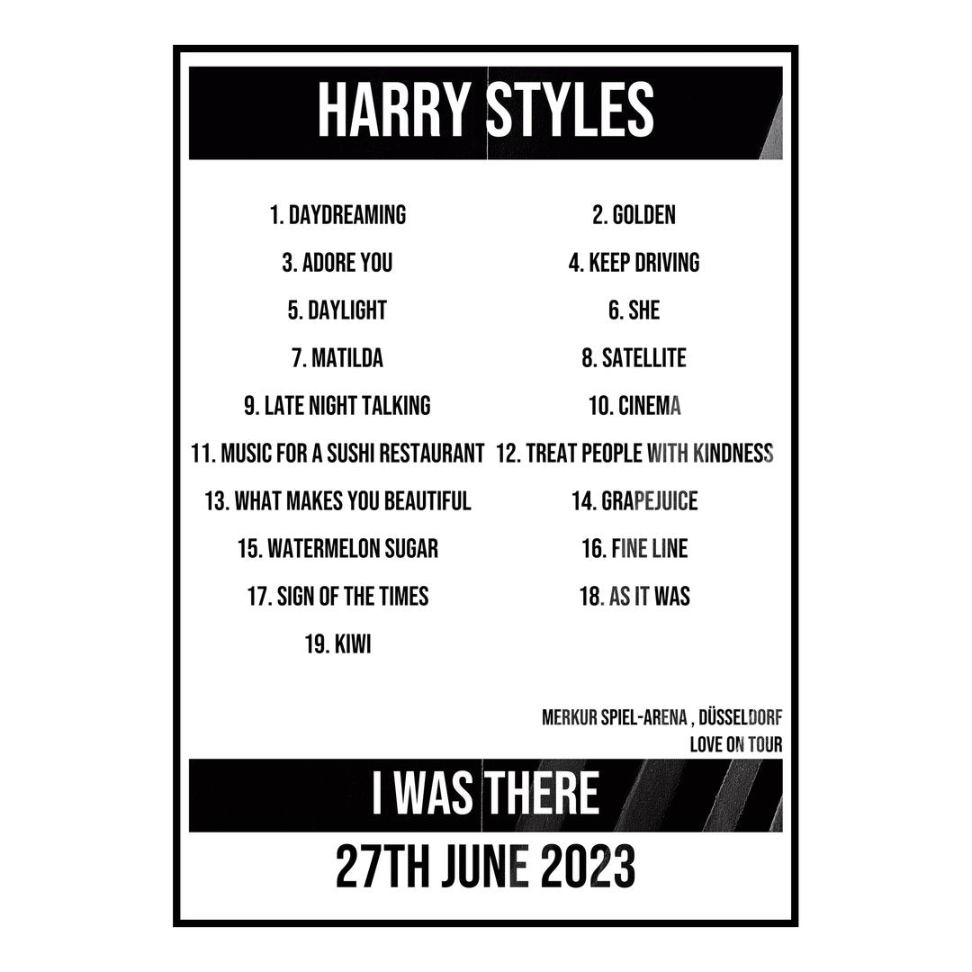 Harry Styles Düsseldorf 27th June 2023 Setlist poster